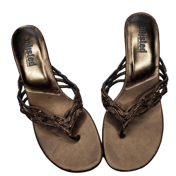 Unlisted | 90s Square Toe Vegan Leather Embellished Thong Block Heel Sandals 6.5 - Picture 4 of 11